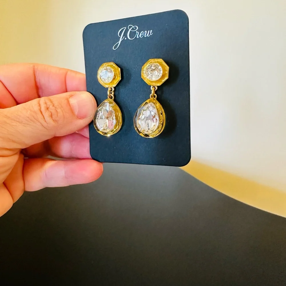 NWT Luxe Party Minimalist J. Crew Crystal Pear-shaped drop statement earrings - Picture 6 of 17